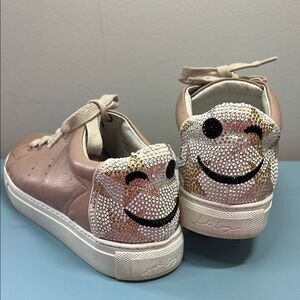 Lola Cruz Blingy Smiley Sneakers - White and Champagne